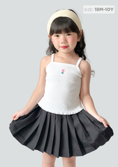 Áo Hai Dây Bé Gái Thun Gân Trắng Thêu Hoa