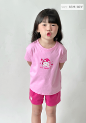 Đồ Bộ Ngắn Tay Bé Gái Hồng Phối Mèo Dâu