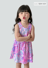 Đầm Ba Lỗ Bé Gái Hồng Xanh Hoạ Tiết Đại Dương