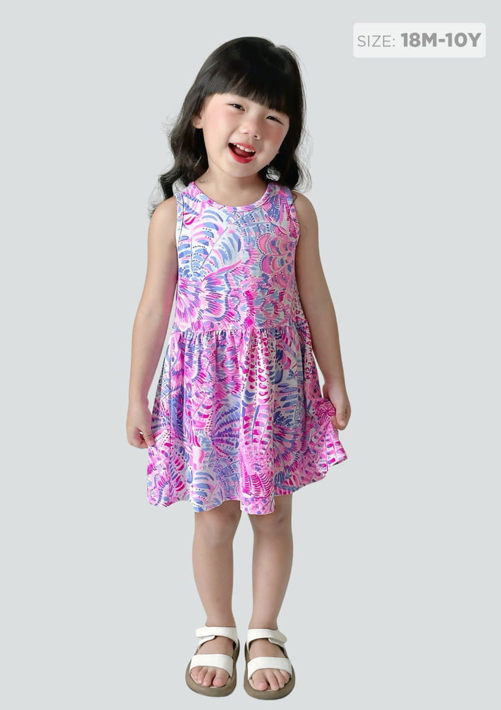 Đầm Ba Lỗ Bé Gái Hồng Xanh Hoạ Tiết Đại Dương