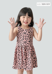 Đầm Ba Lỗ Bé Gái Hồng Hoạ Tiết Đốm
