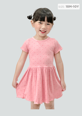 Đầm Thun Kiểu Bé Gái Hồng Gân Họa Tiết Nơ