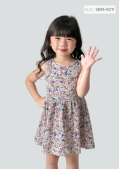 Đầm Ba Lỗ Bé Gái Kem Hoạ Tiết Hoa Nhỏ