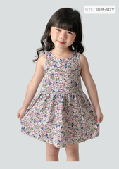 Đầm Ba Lỗ Bé Gái Kem Hoạ Tiết Hoa Nhỏ