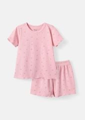 Đồ Bộ Ngắn Tay Thun Gân Bé Gái Hồng Hoa Nhỏ