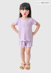 Đồ Bộ Ngắn Tay Thun Gân Bé Gái Tím Hoa Nhỏ