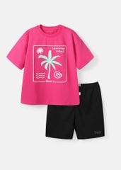 Set Thun Form Rộng Phối Quần Biker Bé Gái Hồng Summer