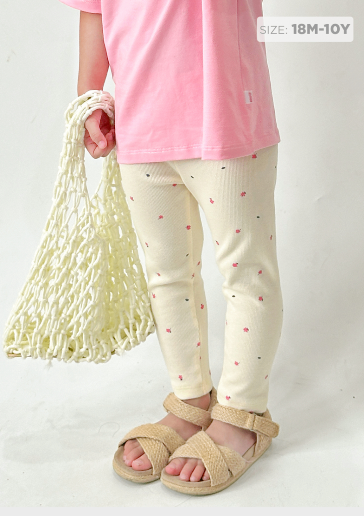 Quần Legging Bé Gái Thun Gân Kem Hoa