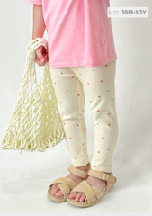 Quần Legging Bé Gái Thun Gân Kem Hoa