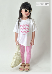 Quần Legging Bé Gái Thun Gân Hồng Hoa