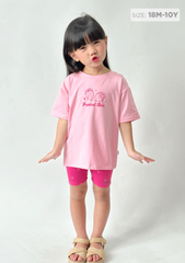 Set Thun Form Rộng Phối Quần Biker Bé Gái Hồng Strawberry