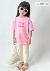 Quần Legging Bé Gái Thun Gân Kem Hoa