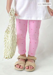 Quần Legging Bé Gái Thun Gân Hồng Hoa