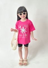 Set Thun Form Rộng Phối Quần Biker Bé Gái Hồng Summer