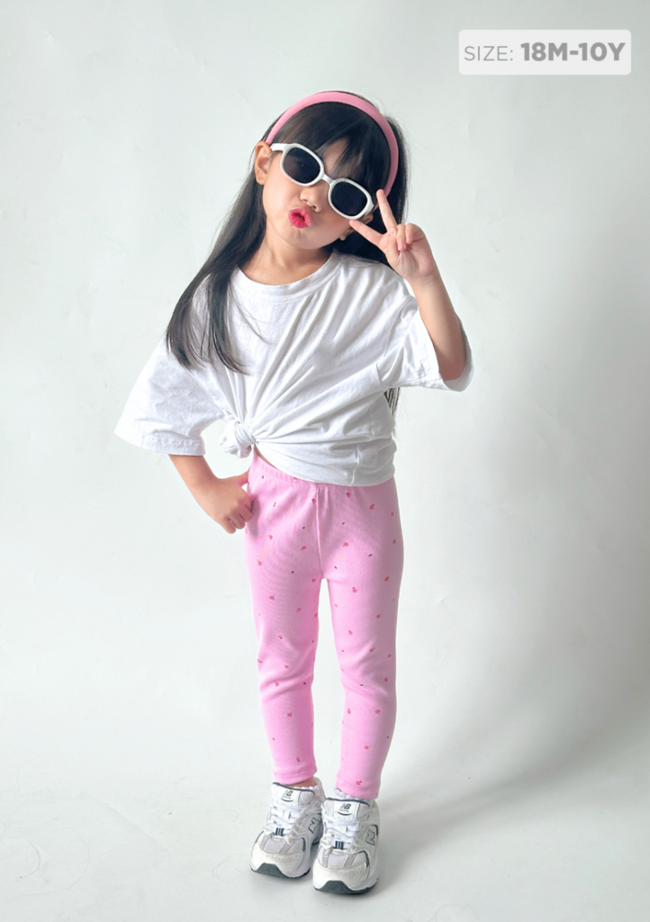 Quần Legging Bé Gái Thun Gân Hồng Hoa