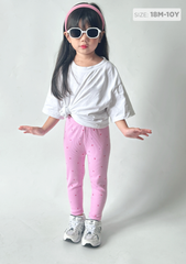 Quần Legging Bé Gái Thun Gân Hồng Hoa