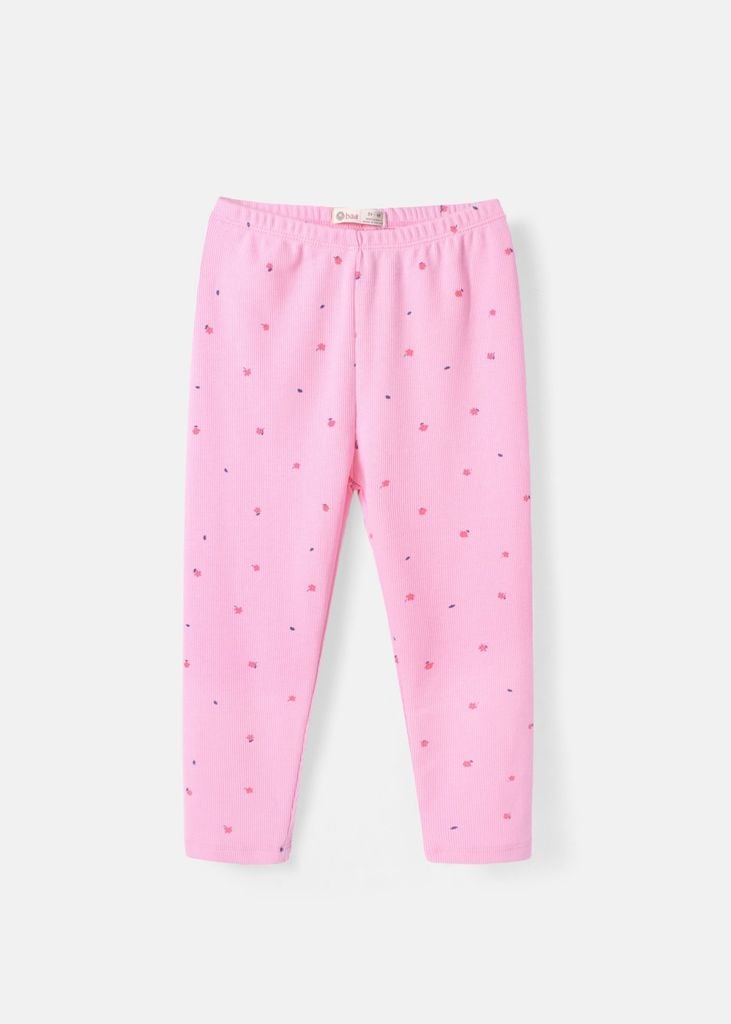 Quần Legging Bé Gái Thun Gân Hồng Hoa