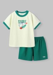 Đồ Bộ Ngắn Tay Bé Trai Kem Cá Mập Surfing Phối Xanh