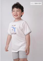 Đồ Bộ Ngắn Tay Bé Trai Trắng Cá Mập Phối Xám