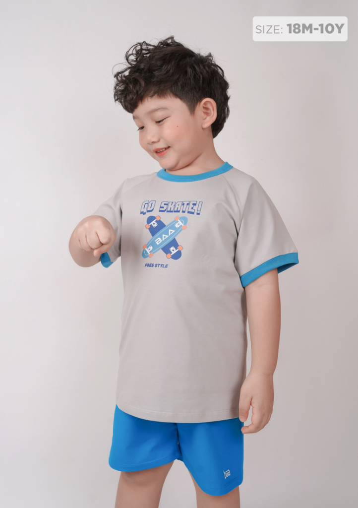 Đồ Bộ Ngắn Tay Bé Trai Xám Go Skate Phối Xanh