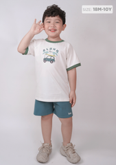 Đồ Bộ Ngắn Tay Bé Trai Trắng Summer Aloha Phối Xanh Rêu