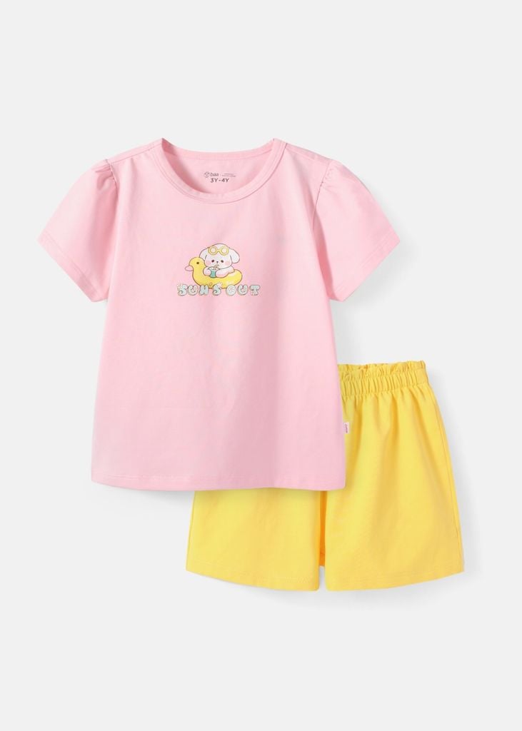 Đồ Bộ Ngắn Tay Bé Gái Hồng Sun's Out Phối Vàng