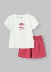 Đồ Bộ Ngắn Tay Bé Gái Trắng Berry Phối Hồng