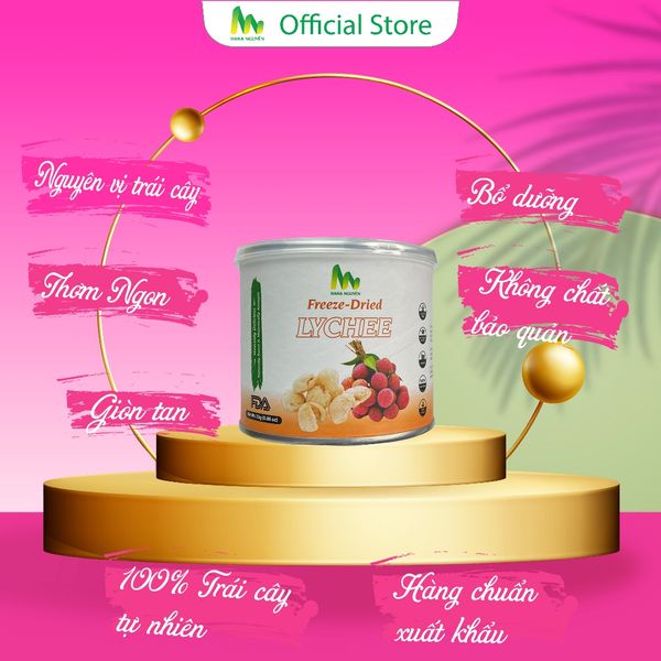  Vải sấy thăng hoa dạng lon 25g, sang trọng dùng làm quà tặng, độc quyền thương hiệu HANA NGUYÊN 