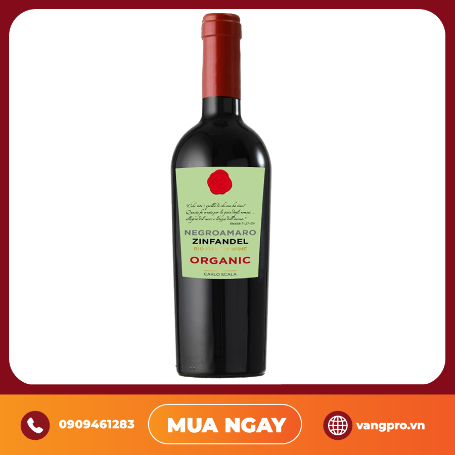 VANG ĐỎ Ý CARLO SCALA ORGANIC NEGROAMARO-ZINFANDEL PUGLIA IGT