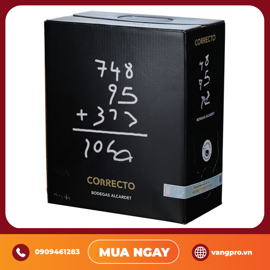 VANG ĐỎ TÂY BAN NHA CORRECTO BODEGAS ALCARDET CABERNET SAUVIGNON (HỘP 3L)
