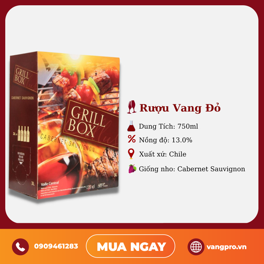 VANG ĐỎ CHILE GRILL BOX CABERNET SAUVIGNON 3L