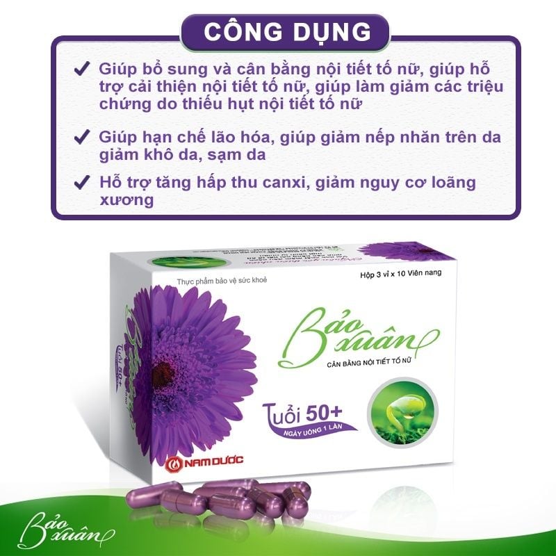 Bảo Xuân viên uống nội tiết tố dành cho phụ nữ tuổi 50+, làm đẹp chống lão  hóa, hộp 30V