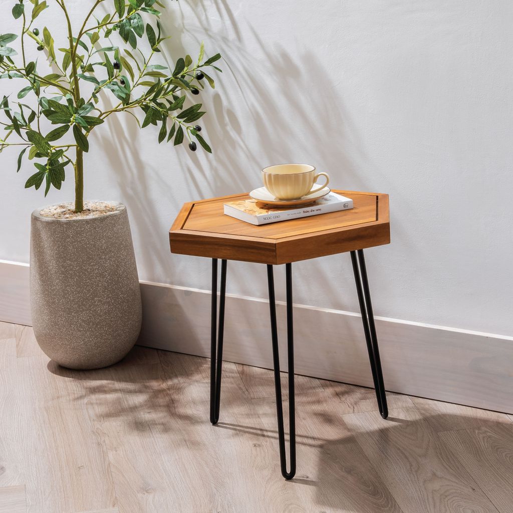 Bàn Lục Giác Gỗ – Hexagon Side Table