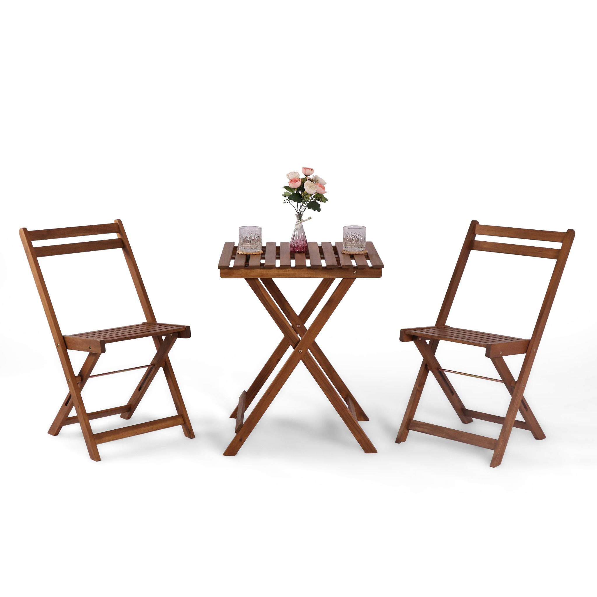 3 PCS PATIO FOLDING BISTRO SET OUTDOOR ACACIA WOOD Victory Relax