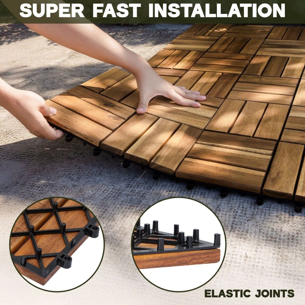 Vỉ Gỗ Lót Sàn 12 Nan Đế Cao - Round Joint Floor Decking 12 Slats
