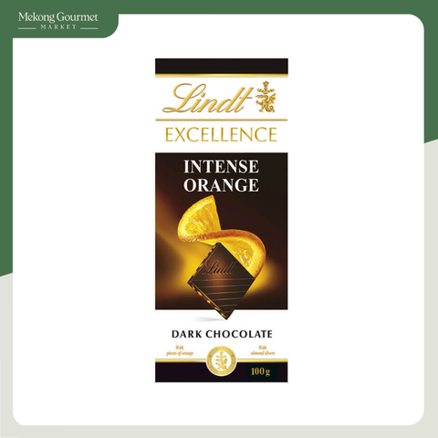 Chocolate dạng thanh, hạnh nhân, vị cam, không có nhân Lindt Exellence 100g