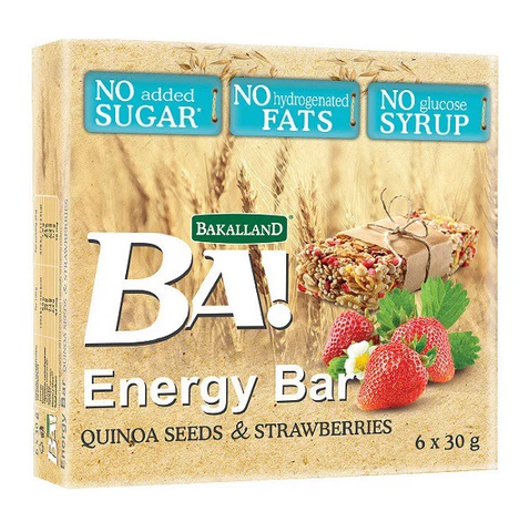 Thanh ngũ cốc Hạt Diêm Mạch & Dâu Tây BAKALLAND 180g
