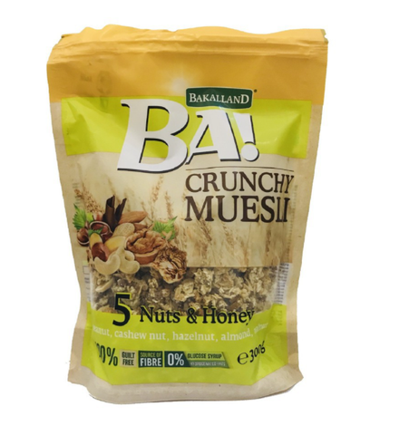 Ngũ cốc hạt điều, đậu phông, hạt phỉ, hạnh nhân, óc chó và mật ong BAKALLAND 300g