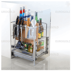 Kệ dao thớt inox nan vuông mạ crom, ray giảm chấn Eurogold ERO2020B