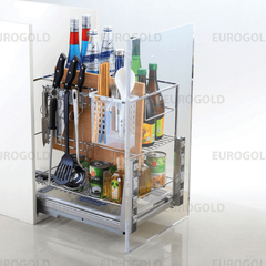 Kệ dao thớt inox nan vuông mạ crom, ray giảm chấn Eurogold ERO2030B