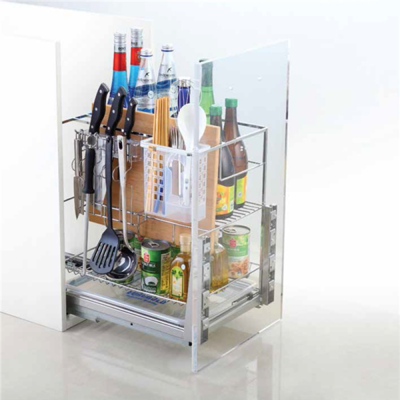 Kệ dao thớt inox nan vuông mạ crom, ray giảm chấn Eurogold ERO2030B