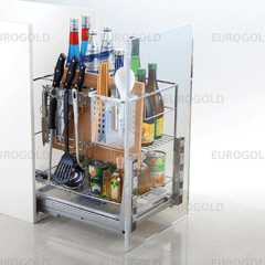 Kệ dao thớt inox nan vuông mạ crom, ray giảm chấn Eurogold ERO2040B