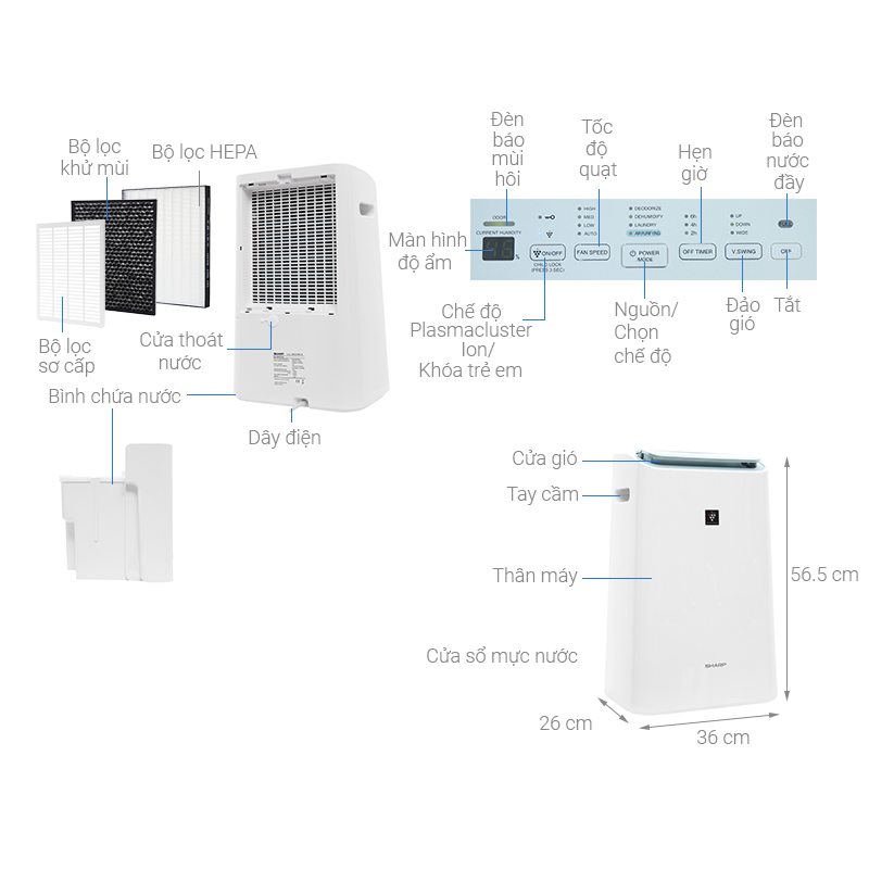 Máy ion và hút ẩm Sharp DW-E16FA-W