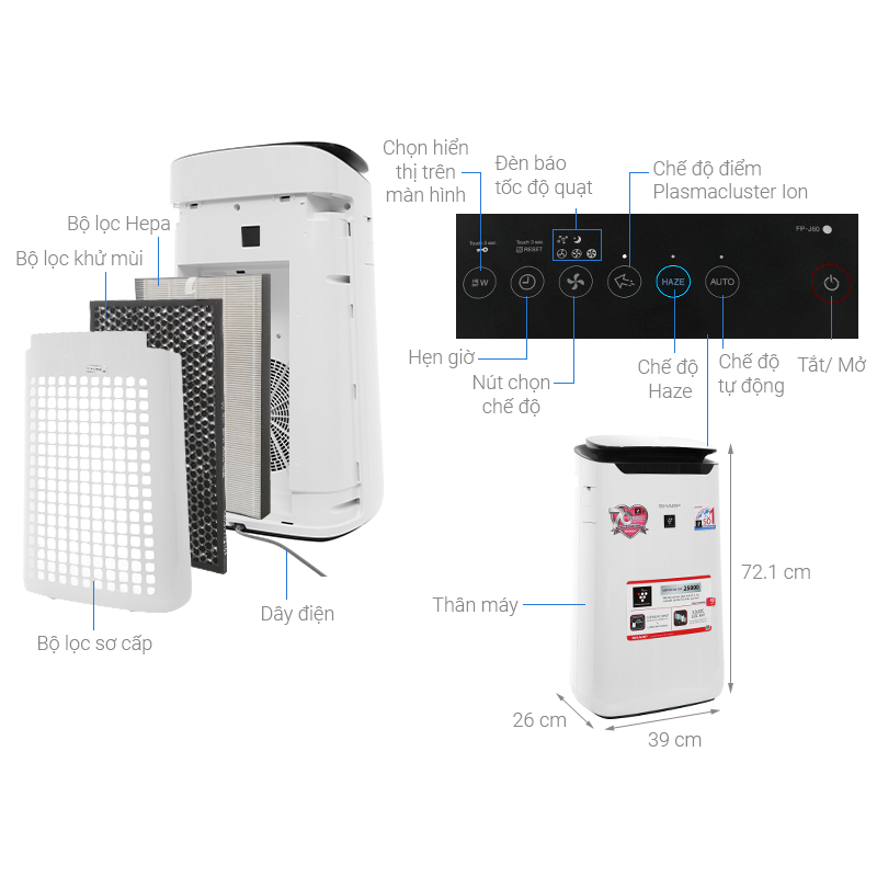 Máy ion và lọc khí Sharp FP-J60E-W