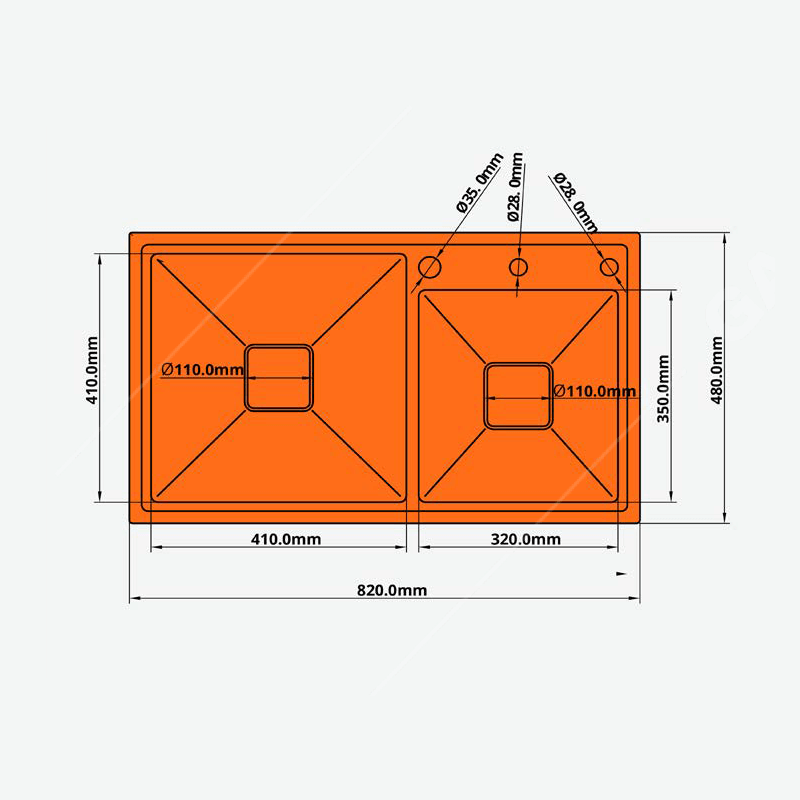 Chậu rửa 2 hố lệch thoát vuông Garis GS22.82