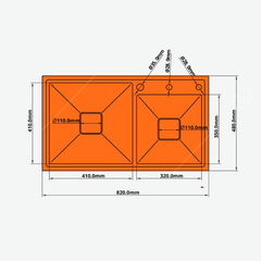 Chậu rửa 2 hố lệch thoát vuông Garis GS22.82