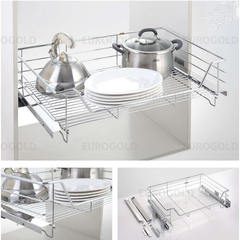 Kệ xoong nồi inox nan âm tủ - gắn cánh, ray giảm chấn Eurogold EG6180