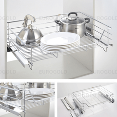 Kệ xoong nồi inox nan âm tủ - gắn cánh, ray giảm chấn Eurogold EG6190