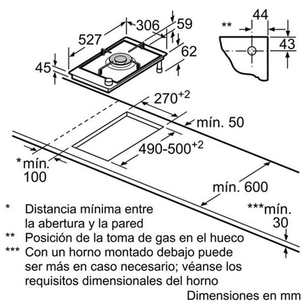 Kích thước lắp đặt bếp Domino Gas Bosch PRA326B70E