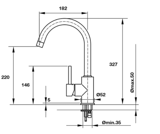 Thông số kích thước vòi rửa chén Hafele 569.04.240
